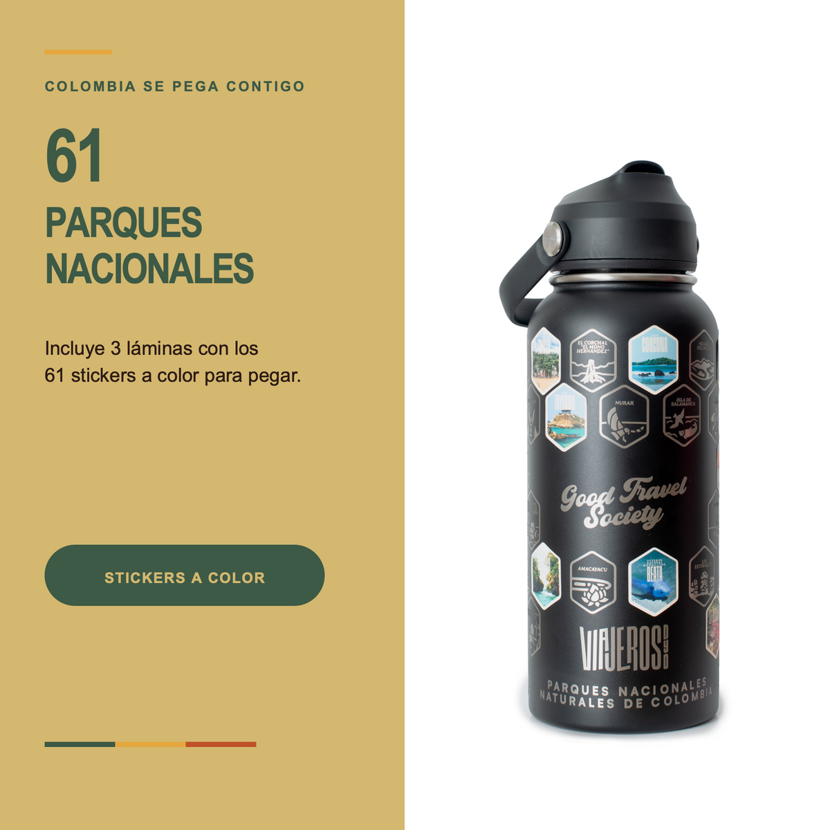 61 Parques Nacionales grabados en el termo para completar con stickers