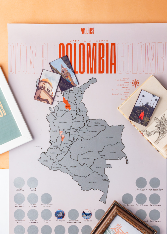 Mapa de Colombia para raspar ideal para viajeros