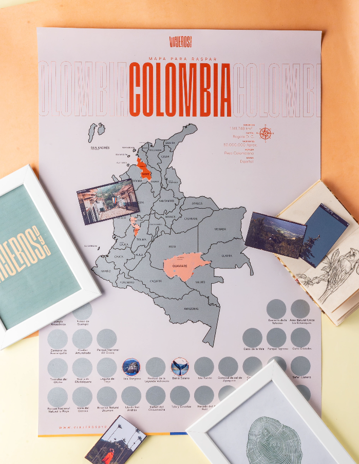 Mapa de Colombia para raspar ideal para viajeros