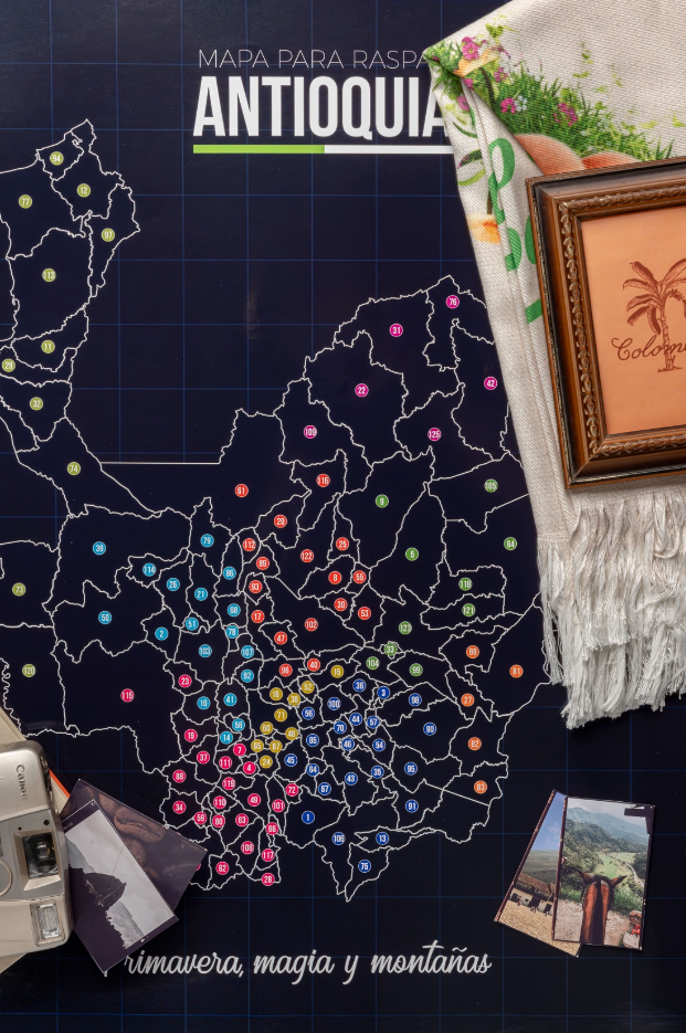 Mapa de Antioquia para raspar estuche alcancía