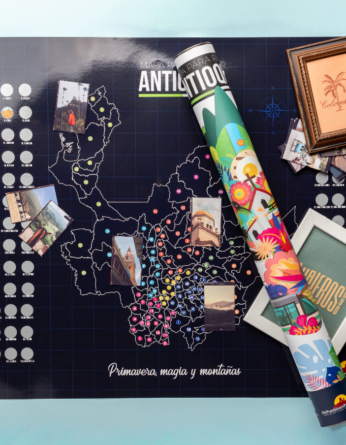 Mapa de Antioquia para raspar estuche alcancía