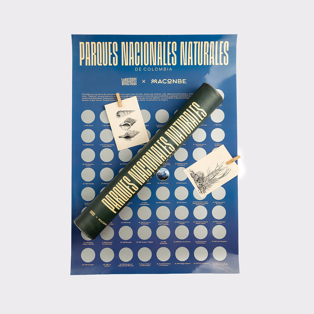 Poster raspable parques nacionales naturales de colombia Viajeros DyD x Maconbe