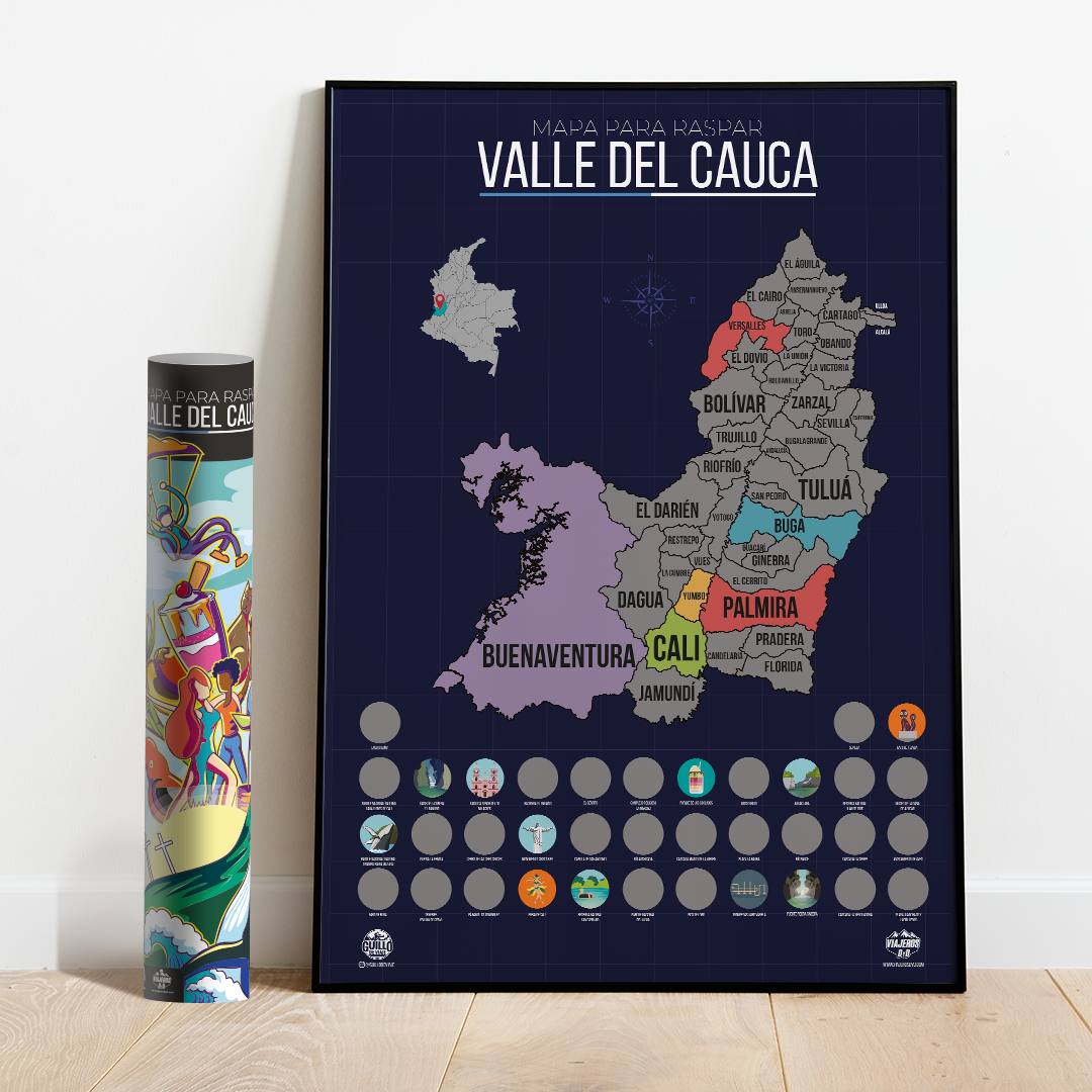 Mapa del Valle del Cauca para Raspar (Empaque tubular del mapa de Colombia)