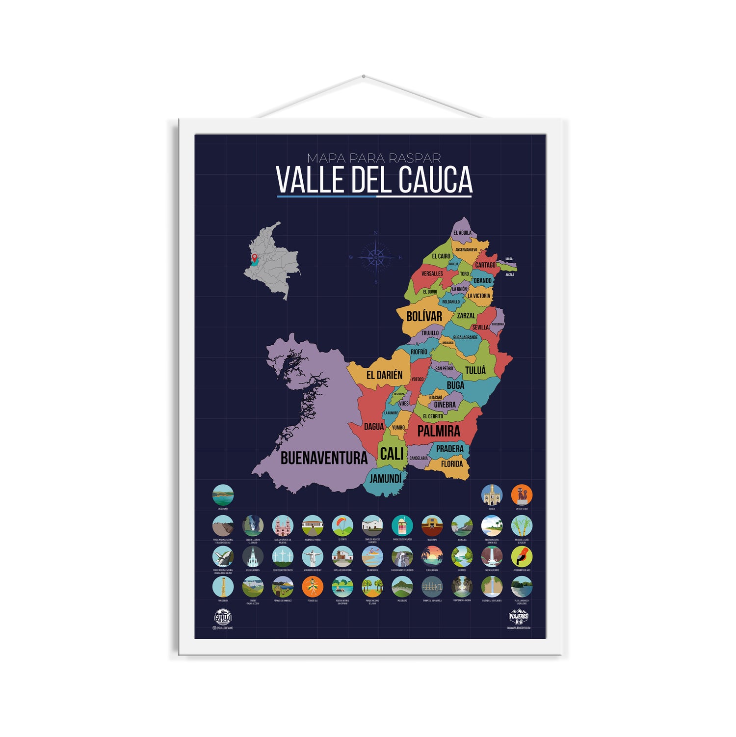 Mapa del Valle del Cauca para Raspar (Empaque tubular del mapa de Colombia)