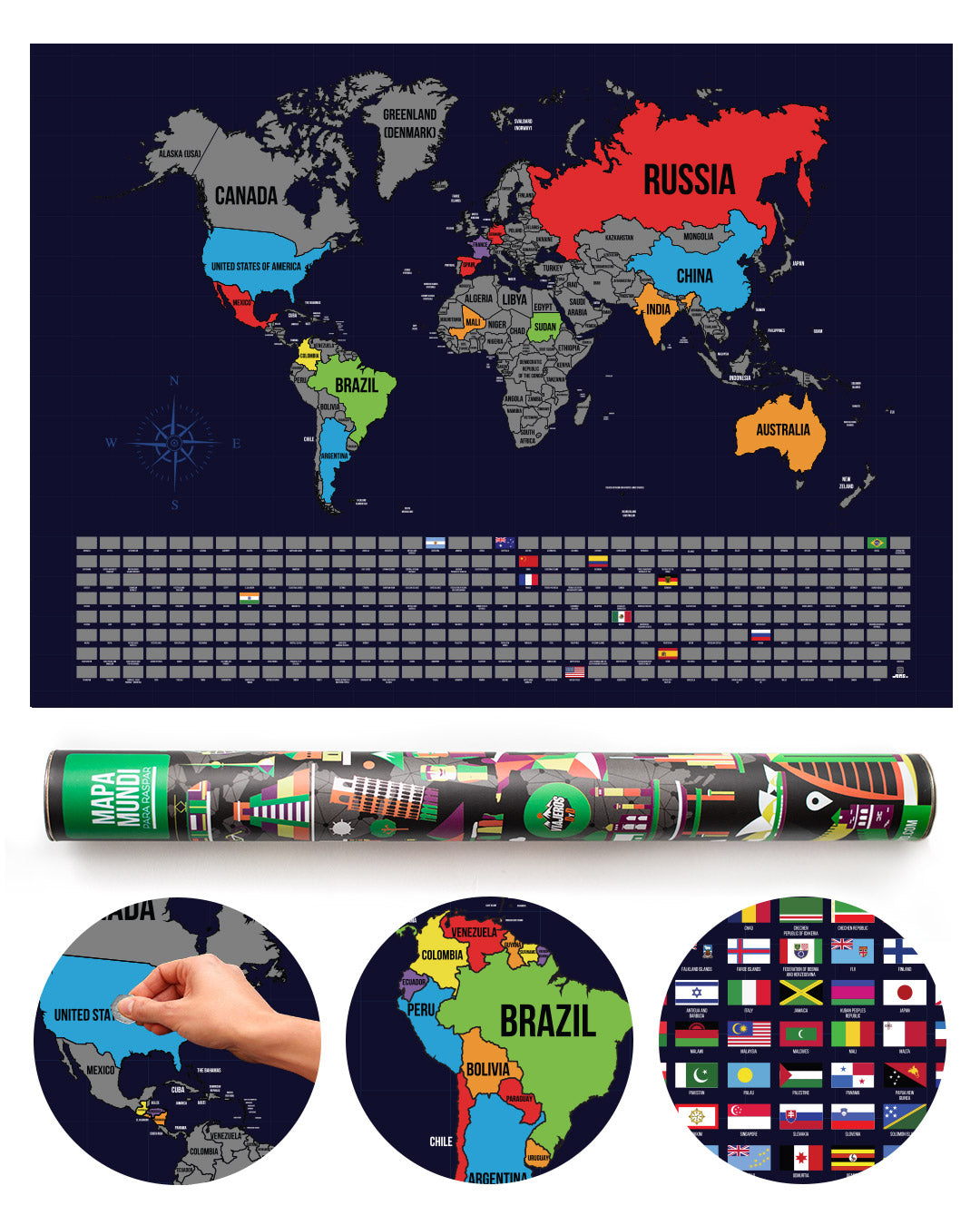 El Trotamundos: Mapa Colombia + Mapamundi + Poster 100 cosas Antes de Morir