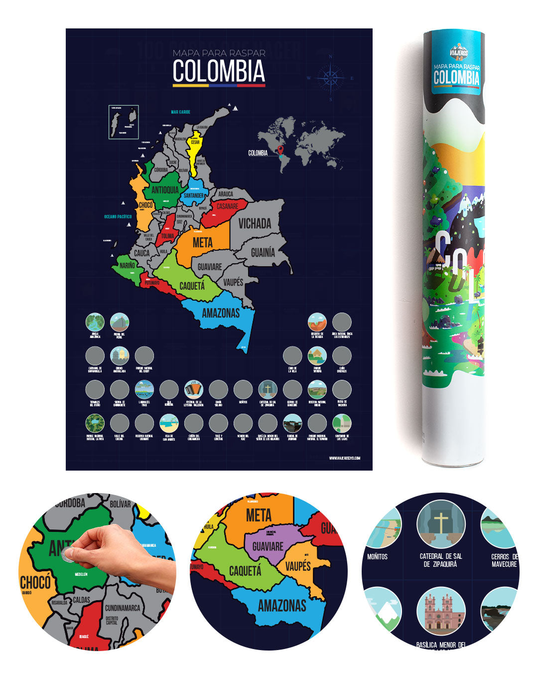 El Trotamundos: Mapa Colombia + Mapamundi + Poster 100 cosas Antes de Morir