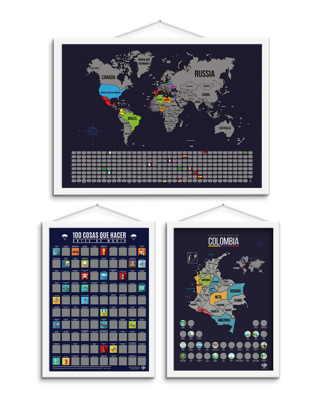 El Trotamundos: Mapa Colombia + Mapamundi + Poster 100 cosas Antes de Morir